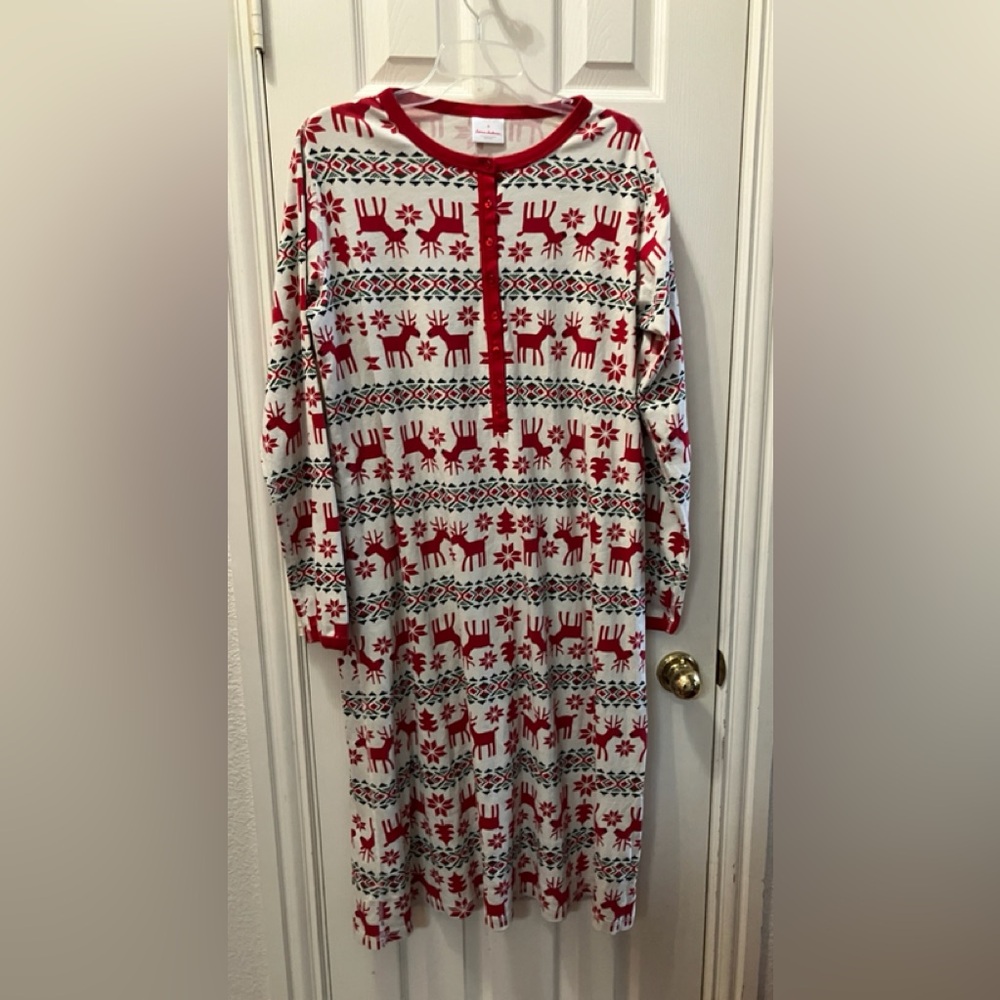 Red, Green & White Reindeer Holiday Nightgown